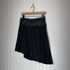 Tripp NYC Daang Goodman Asymmetrical Skirt Black Faux Leather Trim Buckle Punk S